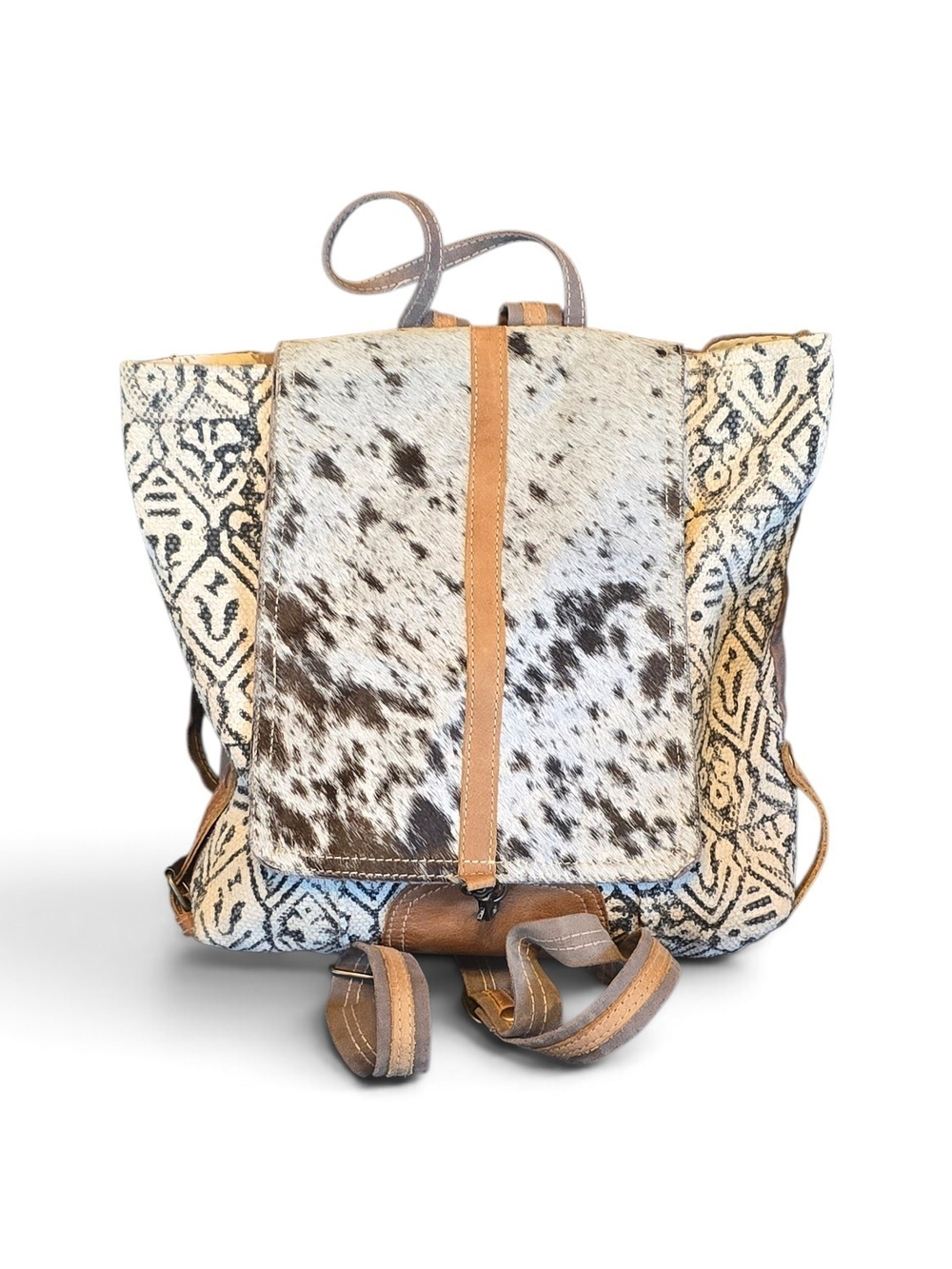 Myra Bag Brown & Cream Cowhide Pattern Backpack